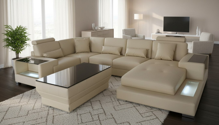 Ecksofa Design Eckgarnitur Eckcouch Sofa Couch Wohnlandschaft Polster Tisch USB