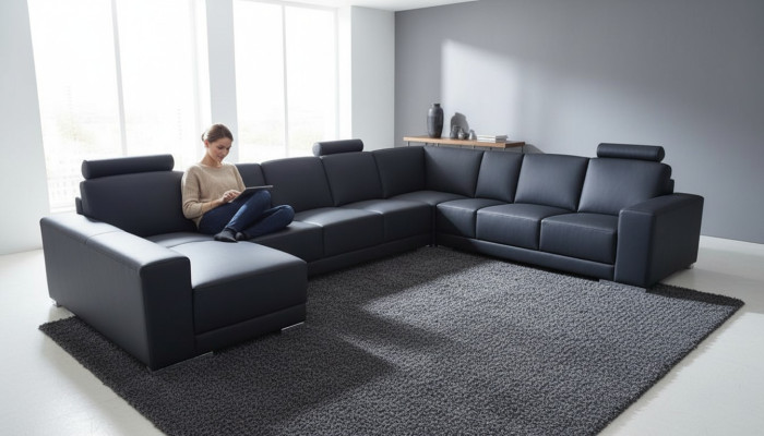 Ledersofa Couch Ecksofa Garnitur Design Modernes Sofa Wohnlandschaft UForm + USB