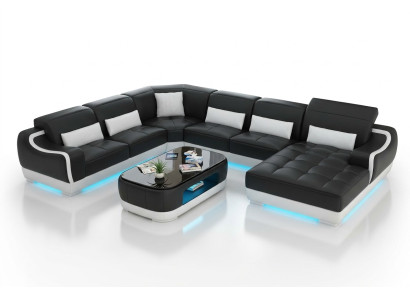 Wohnlandschaft Ledersofa Couch Design Garnitur Modern Ecke Sofa U-Form + USB