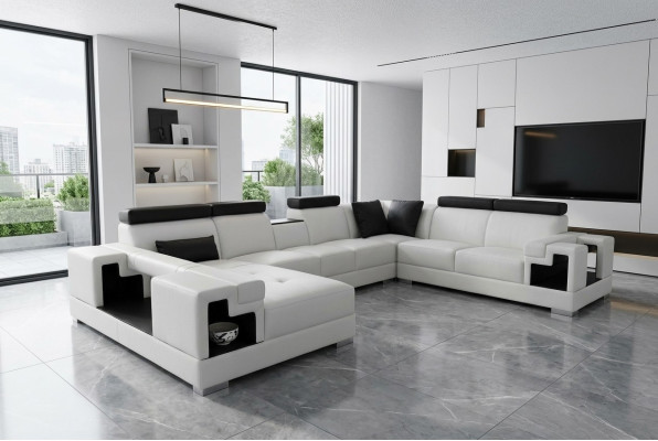 Ledersofa mit USB Eck Sofa Wohnlandschaft Sofas Couchen Garnitur Design Modern