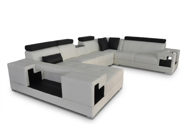 Ledersofa mit USB Eck Sofa Wohnlandschaft Sofas Couchen Garnitur Design Modern
