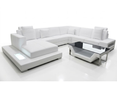 Ledersofa Ecksofa Wohnlandschaft Couch Polster Eckgarnitur Sitzecke + Tisch +USB