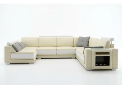 Designersofa mit USB Ecksofa Couch Ledersofa Polster Sitz Eck Garnitur +Licht