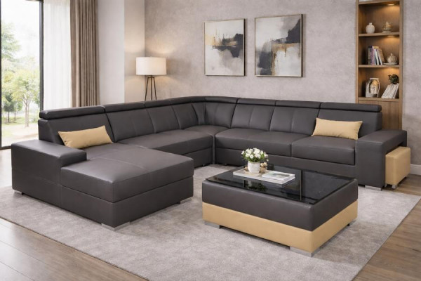 Moderne Couchgarnitur Sofa Ecke Sitzecke Leder Couch Polster Wohnlandschaft USB