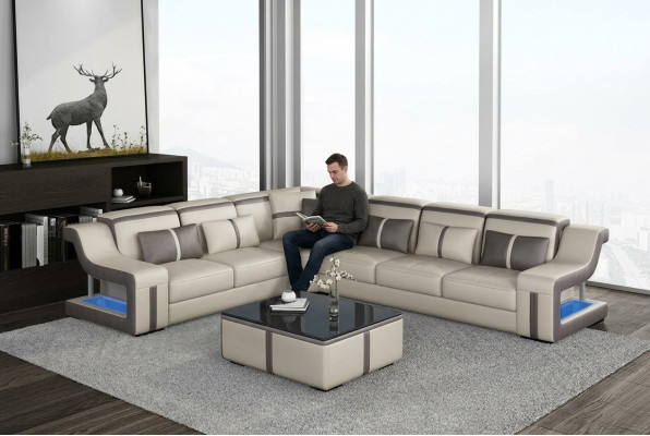 Ecksofa Wohnlandschaft Sofa Couch L Form Polster Couchen Leder Design Beleuchtet