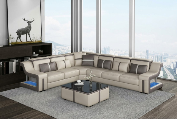 Ecksofa Wohnlandschaft Sofa Couch L Form Polster Couchen Leder Design Beleuchtet