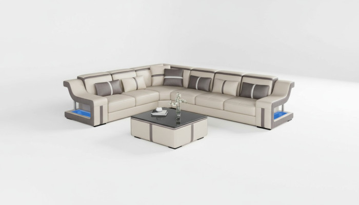 Ecksofa Wohnlandschaft Sofa Couch L Form Polster Couchen Leder Design Beleuchtet