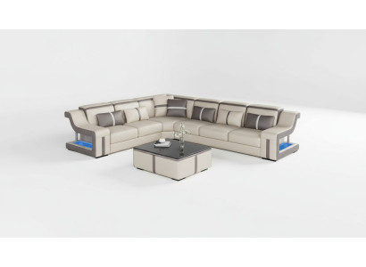 Ecksofa Wohnlandschaft Sofa Couch L Form Polster Couchen Leder Design Beleuchtet