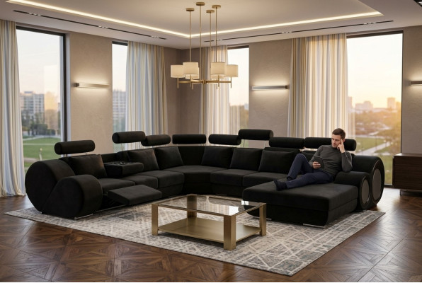Sofa mit USB Designer Wohnlandschaft U-Form Couch Ecksofa Polster Garnitur Neu