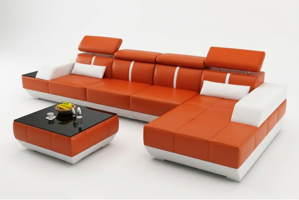 Ledersofa L-Form Couch Wohnlandschaft Ecksofa Garnitur Design Modern Sofa USB Eu