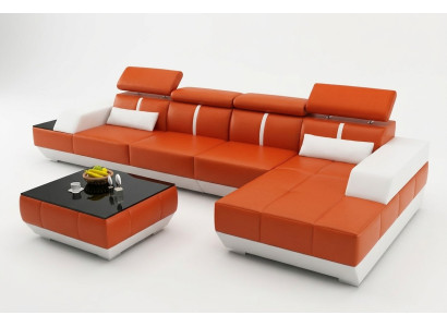 Ledersofa L-Form Couch Wohnlandschaft Ecksofa Garnitur Design Modern Sofa USB Eu