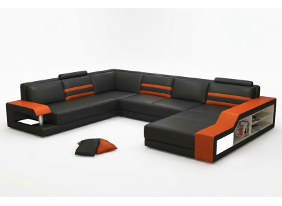 Designersofa Ecksofa mit USB,Ledersofa Polster Sitz Eck Garnitur LED Couch
