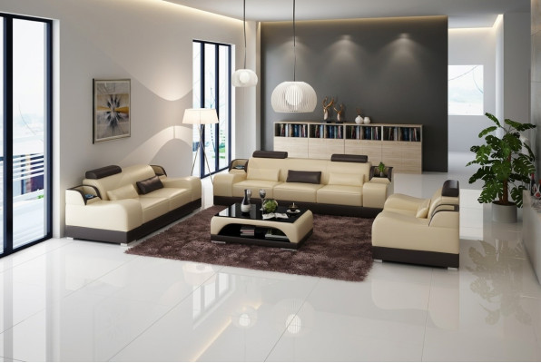 Sofagarnitur Couch Polster Sofa 3+1+1 Garnituren Design Leder 3tlg. Komplett Set