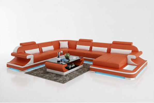 Ledersofa Couch Wohnlandschaft Ecksofa Eck Garnitur Design Modern Sofa mit USB