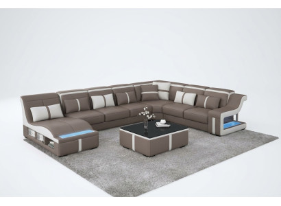 Luxus Sofa Eckcouch Design Wohnlandschaft Sofas Couch Eckgarnitur + Licht + USB