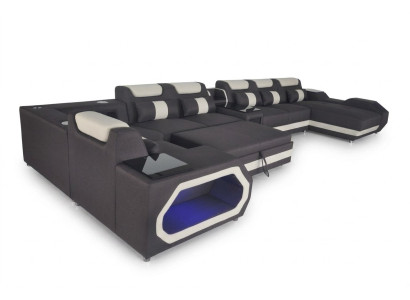 Luxus Sofa Eckcouch Moderne Wohnlandschaft Sofas Couch Eckgarnitur + Licht + USB