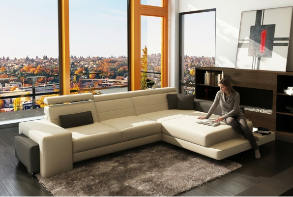 Ecksofa + USB Polster Sofa Wohnlandschaft Sitz Eck Garnitur Leder Textil Geroda