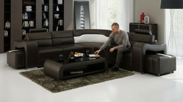 Ledersofa mit USB,Wohnlandschaft Ecksofa Eck Garnitur Design Modern Sofa F3008B