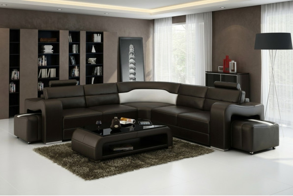 Ledersofa mit USB,Wohnlandschaft Ecksofa Eck Garnitur Design Modern Sofa F3008B
