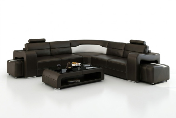 Ledersofa mit USB,Wohnlandschaft Ecksofa Eck Garnitur Design Modern Sofa F3008B