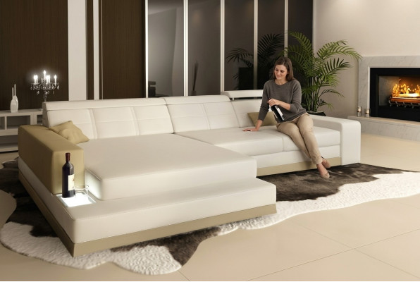Ledersofa mit USB Wohnlandschaft Ecksofa Eck Garnitur Design Modern Sofa C4010B