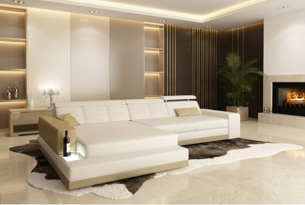 Ledersofa mit USB Wohnlandschaft Ecksofa Eck Garnitur Design Modern Sofa C4010B