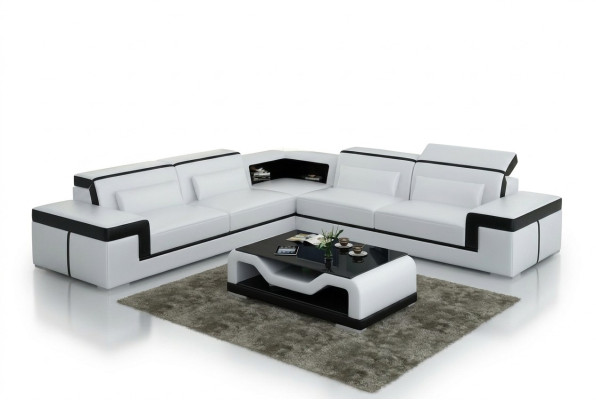 Ledersofa mit USB,Wohnlandschaft Ecksofa Eck Garnitur Design Modern Sofa G8020B