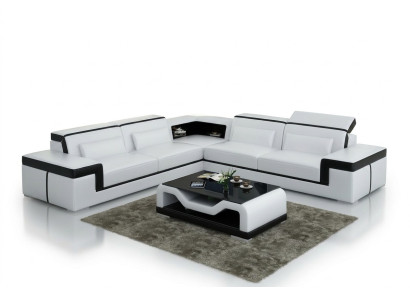 Ledersofa mit USB,Wohnlandschaft Ecksofa Eck Garnitur Design Modern Sofa G8020B
