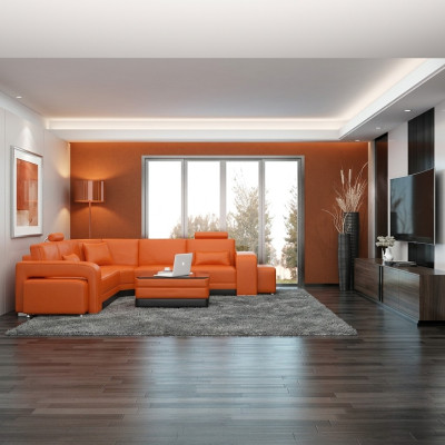 Ledersofa mit USB Wohnlandschaft Ecksofa Eck Garnitur Design Modern Sofa F3017B