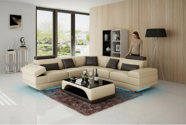 Ledersofa Couch Wohnlandschaft Ecksofa Eck Garnitur Maßfertigung Modern Sofa USB