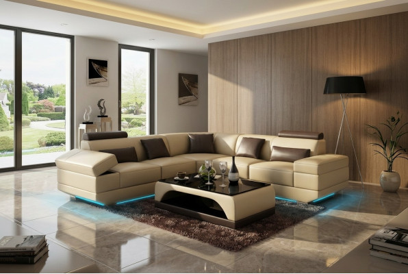 Ledersofa Couch Wohnlandschaft Ecksofa Eck Garnitur Maßfertigung Modern Sofa USB