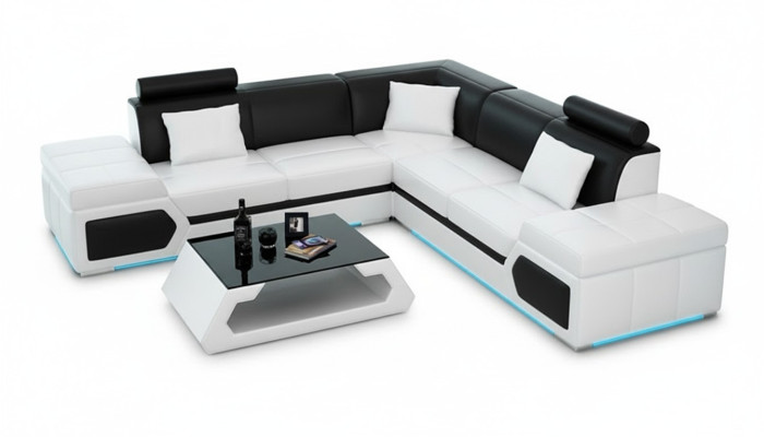 Ledersofa L-Form Couch Wohnlandschaft Ecksofa Garnitur Design Modern Sofa + USB