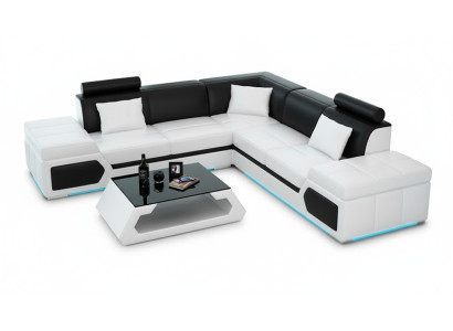 Ledersofa L-Form Couch Wohnlandschaft Ecksofa Garnitur Design Modern Sofa + USB