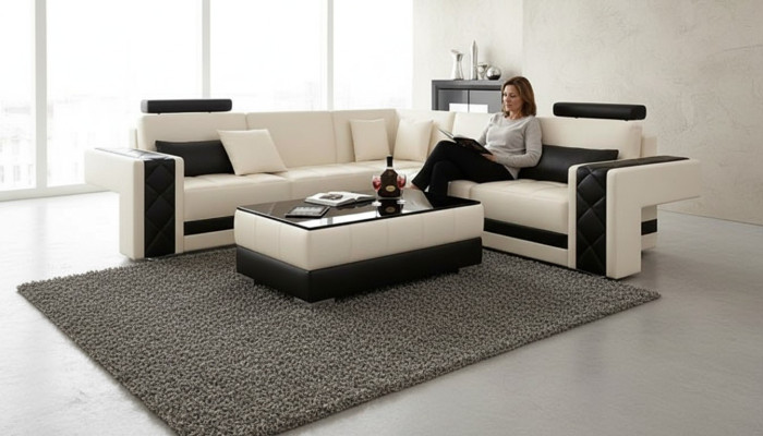 Ledersofa Couch Wohnlandschaft Ecksofa Eck Garnitur Design Modern Sofa L6010B