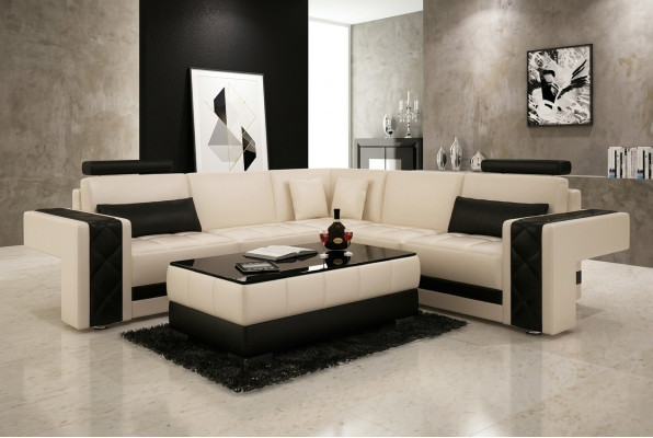 Ledersofa Couch Wohnlandschaft Ecksofa Eck Garnitur Design Modern Sofa L6010B