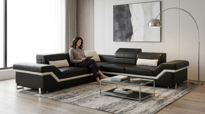 LEDERSOFA XXL WOHNLANDSCHAFT COUCH DESIGN SOFA ECKSOFA ECKCOUCH SOFAGARNITUR NEU