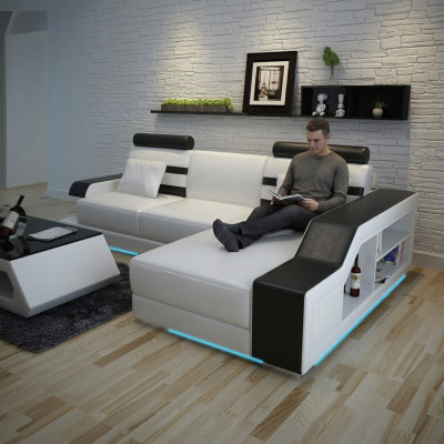 Ledersofa Couch Wohnlandschaft Ecksofa Eck Garnitur Design Modern Sofa L6016E