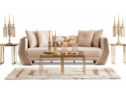 Sofa Luxus 3 Sitzer Couch Polster Holz Leder Wohnzimmer Dreisitzer Couchen Neu