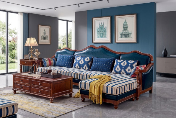 Blaue Ledercouch Ecksofa Polster Möbel Klassische Chesterfield Möbel