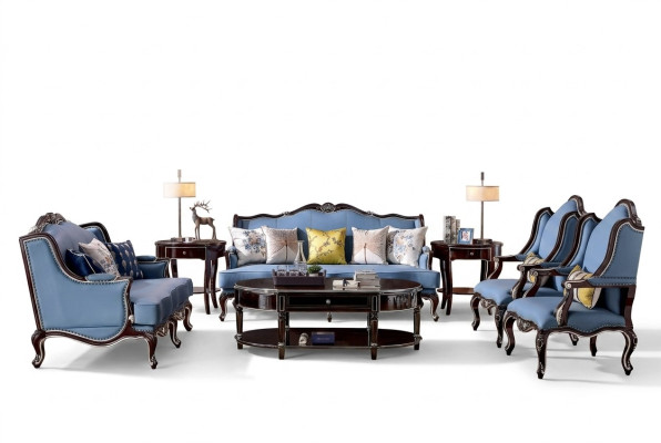 Luxus Klassische Chesterfield Polster Sofagarnitur 3+2+1+1 Sitzer Blau Schwarz