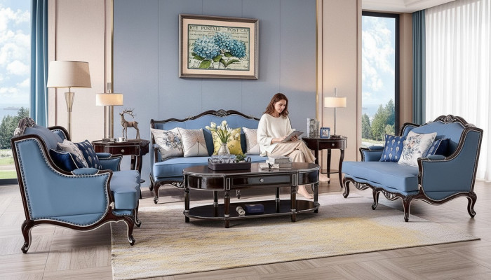 Klassische Chesterfield Couch 3+2 Sitzer Sofa Couchen Blaue Sofas