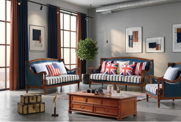 Blau-Braune Sofagarnitur 3+2 Sitzer Ledersofas Luxus Couchen Wohnzimmer Garnitur