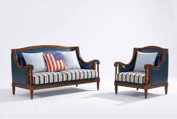 Blau-Braune Sofagarnitur 3+2 Sitzer Ledersofas Luxus Couchen Wohnzimmer Garnitur