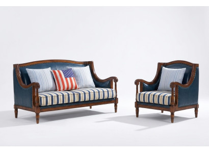 Blau-Braune Sofagarnitur 3+2 Sitzer Ledersofas Luxus Couchen Wohnzimmer Garnitur
