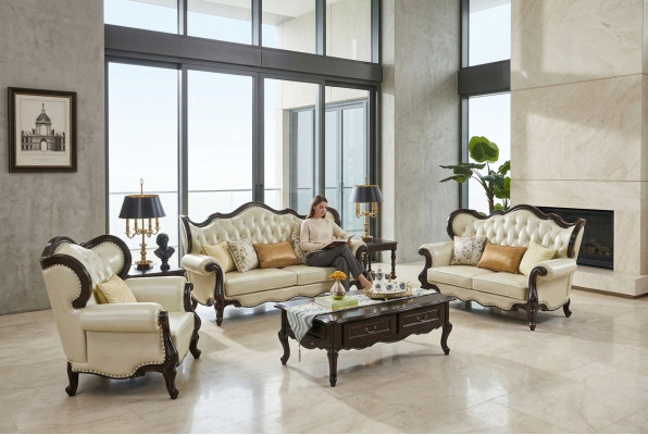 Gruppe Sofagarnitur 3+3+1 Sitzer Luxus Sofa Sessel Sofas Leder Klassisches Set
