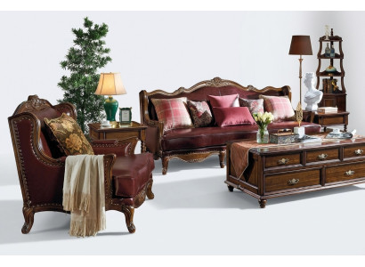Klassische Ledergarnitur Chesterfield Barock Rokoko Sofagarnitur 3+1