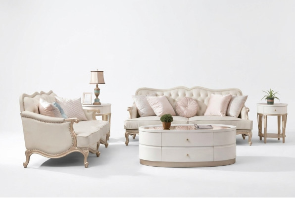 Klassische Chesterfield Couch 3+2 Sitzer Sofa Couchen Möbel Beige