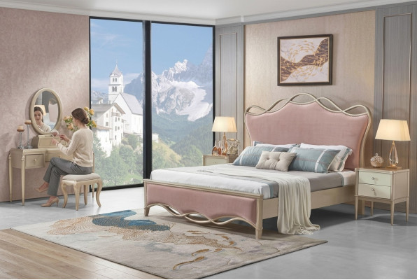 Design Schlafzimmer Bett Luxus Betten Leder Rosa Doppel Polster Möbel Textil Neu