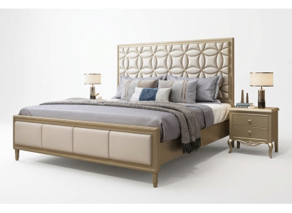 Bett Betten Doppelbett Schlafzimmer Kunstleder Polster Beige Doppelbetten Neu