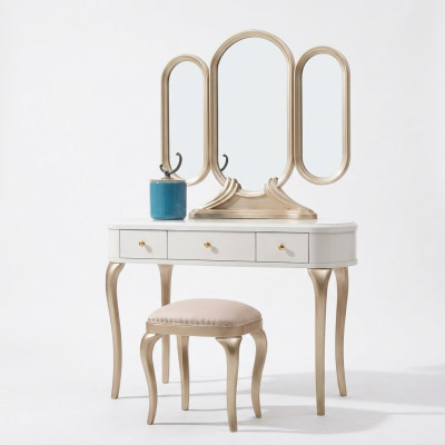 Schminktisch mit Spiegel Luxus Konsole Kommode Hocker Komplett Set